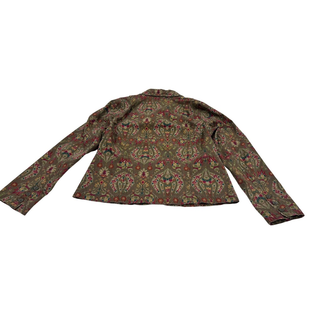 Liz Claiborne Womens L Brown Floral Paisley Cotton Blazer Jacket WDMU3183 A002